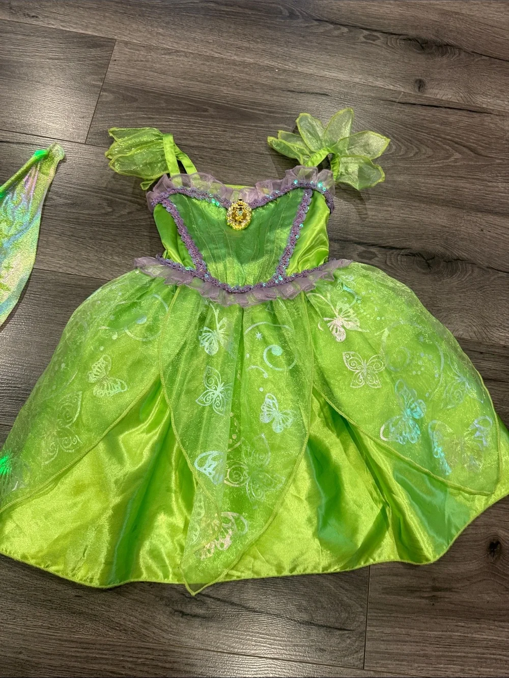 Disney Tinkerbell Green Fairy Tulle Dress Costume with Light Up Wings Halloween